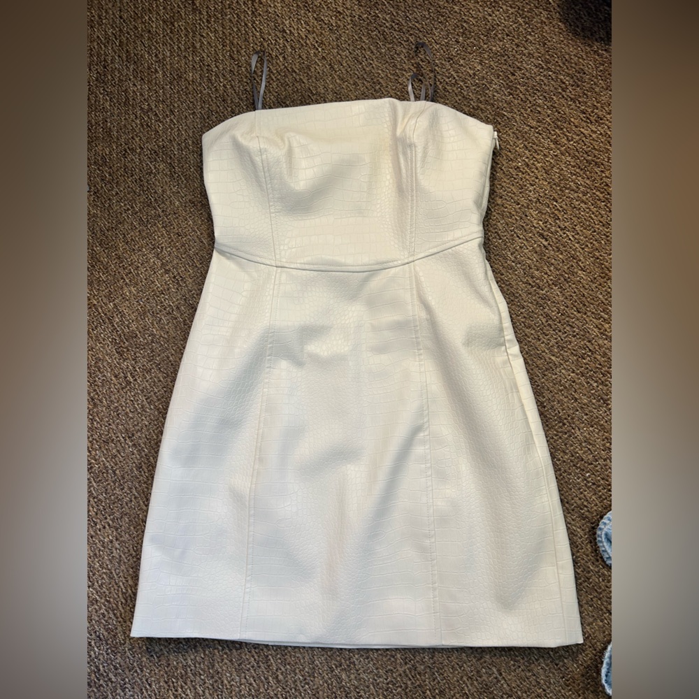 leather mini dress Cream gator print Strapless